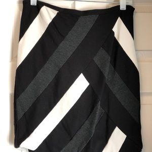 Gray, white, black stripe ponte skirt